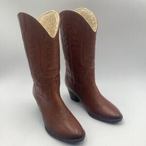 Moulded construction Unisex Western Cowboy Boots Brown Size 8 Pointed Toe